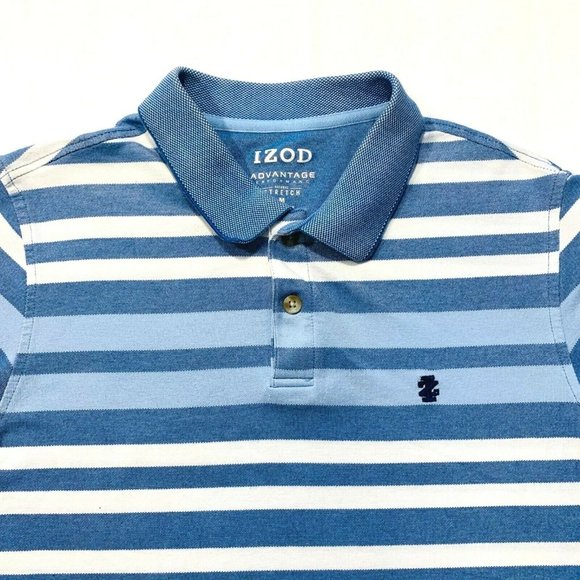 IZOD Advantage Performance Polo T-Shirt Stretch Short Sleeve Stripe Blue White M - Picture 2 of 12